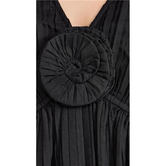 Sea Nomi Solid Rosette Top Black Satin Pleated Fray Peplum Uptown Dark Romantic - Picture 6 of 7